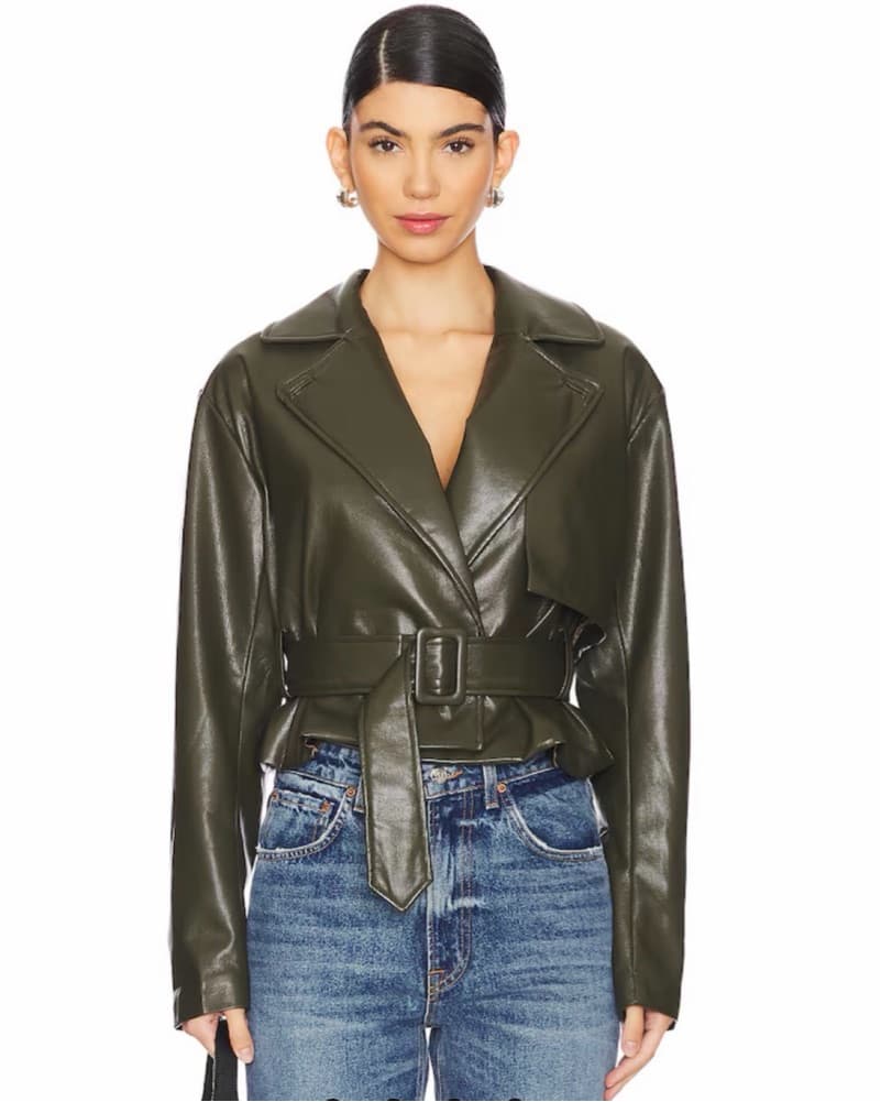 Revolve Olive Green Leather Jacket - Image 3
