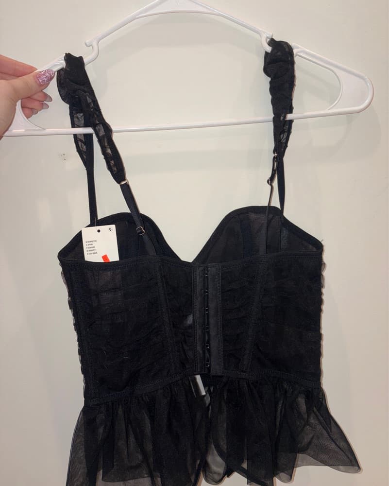 Elegant Black Mesh Peplum Top - Image 3