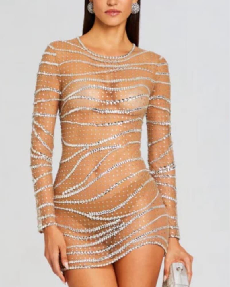 Retrofete Sheer Crystal Mini Dress S/XS - Image 1