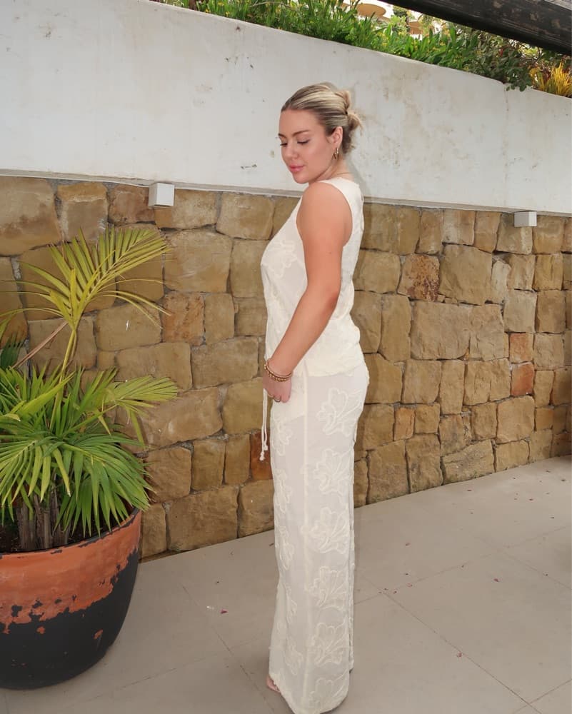 Elegant White Lace Pant Coord Set  - Image 3