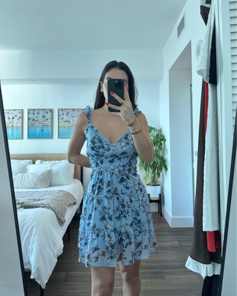 Blue Floral Ruffle Mini Dress - Image 2