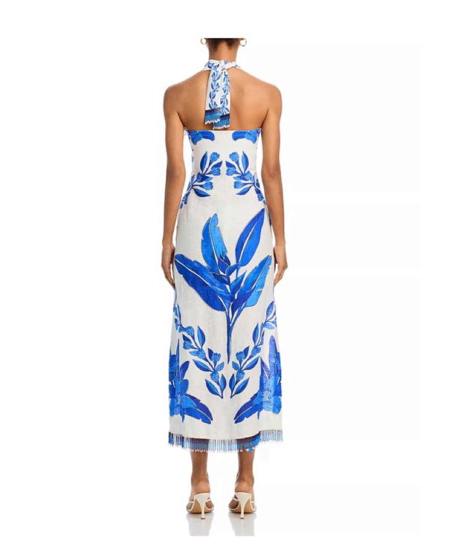 Farm Rio Blue Yard Linen Halter Dress - Image 4
