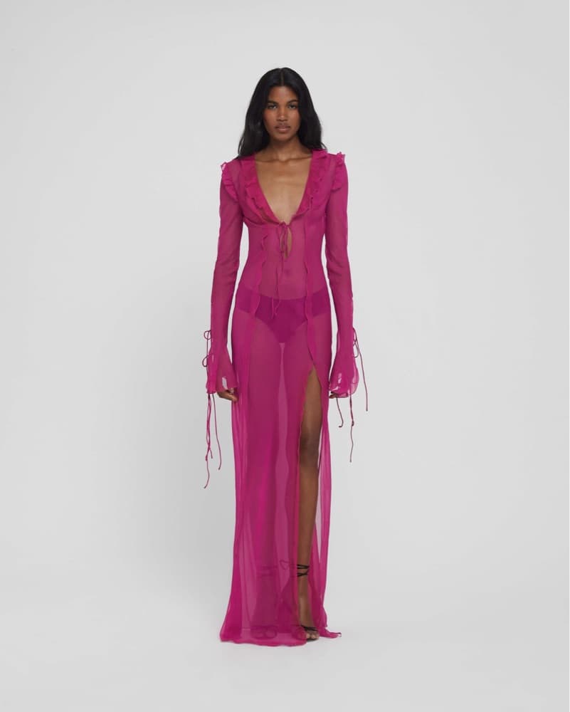Rat and boa Magenta Silk Ruffle Long Dress - Image 3