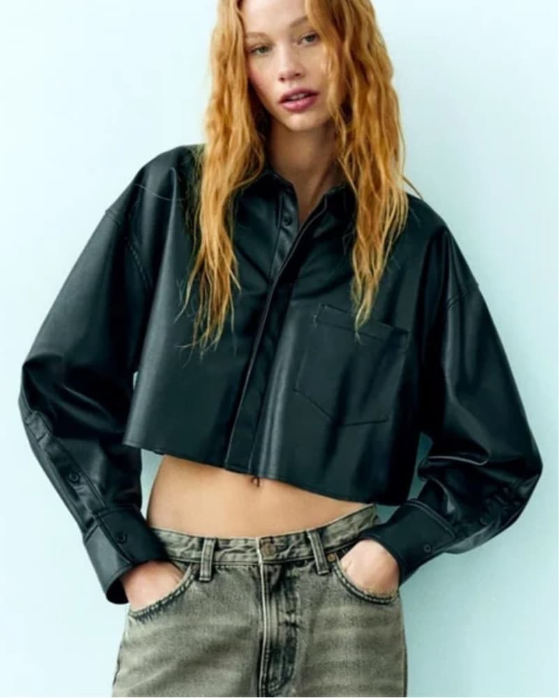 Faux Leather Crop Shirt / Jacket - Image 3