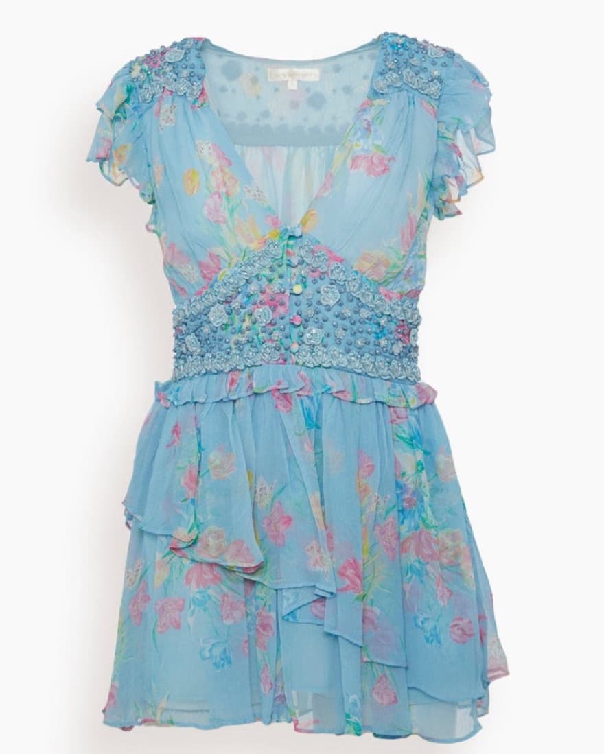 LoveShackFancy Blue Beaded Dress - Image 1