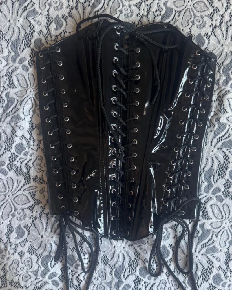 Sleek Black Vinyl Corset Top - Image 3