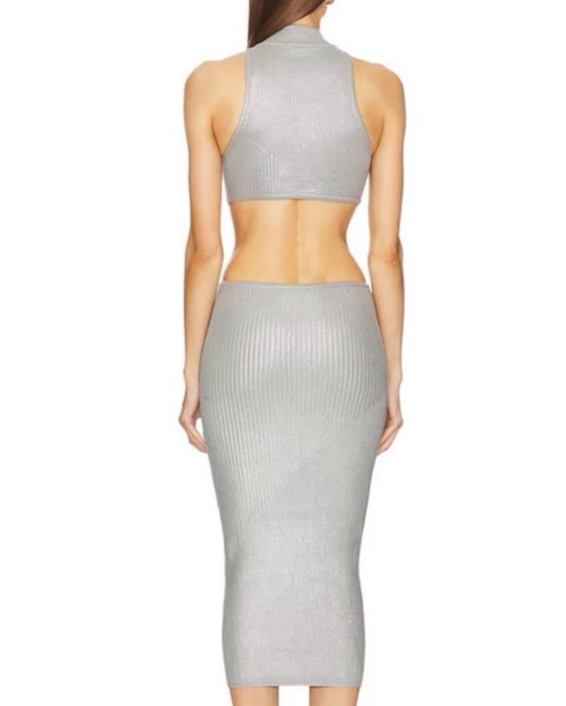 Michael Costello Silver Cut Out Dress - Image 3