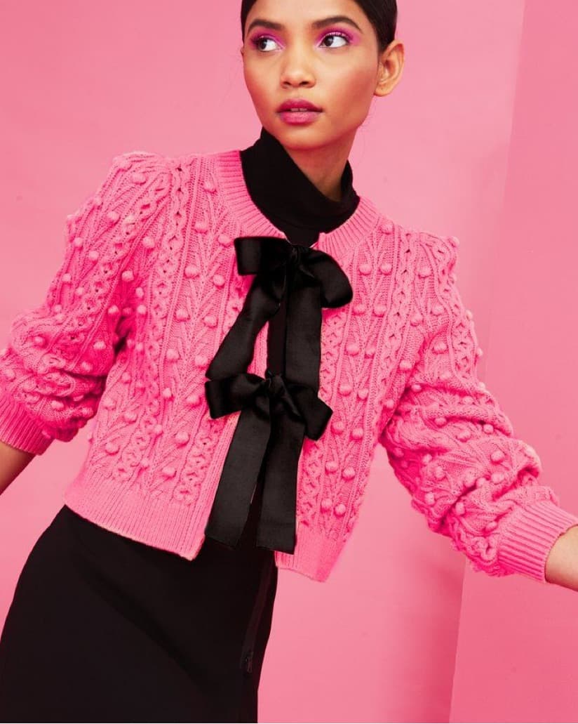 Alice & Olivia Pink Puff Sleeve Cardigan - Image 1