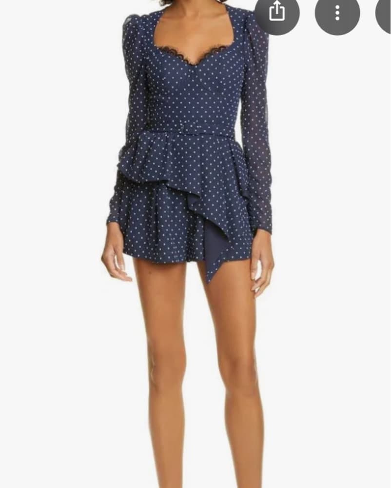 Navy Polka Dot Peplum Romper Self Portra - Image 2