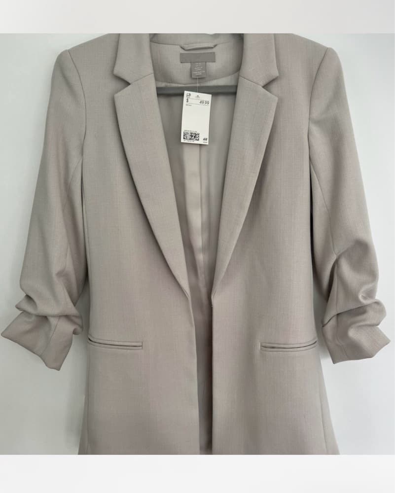 Blazer Gathered-Sleeve Jacket Sand Grey - Image 2