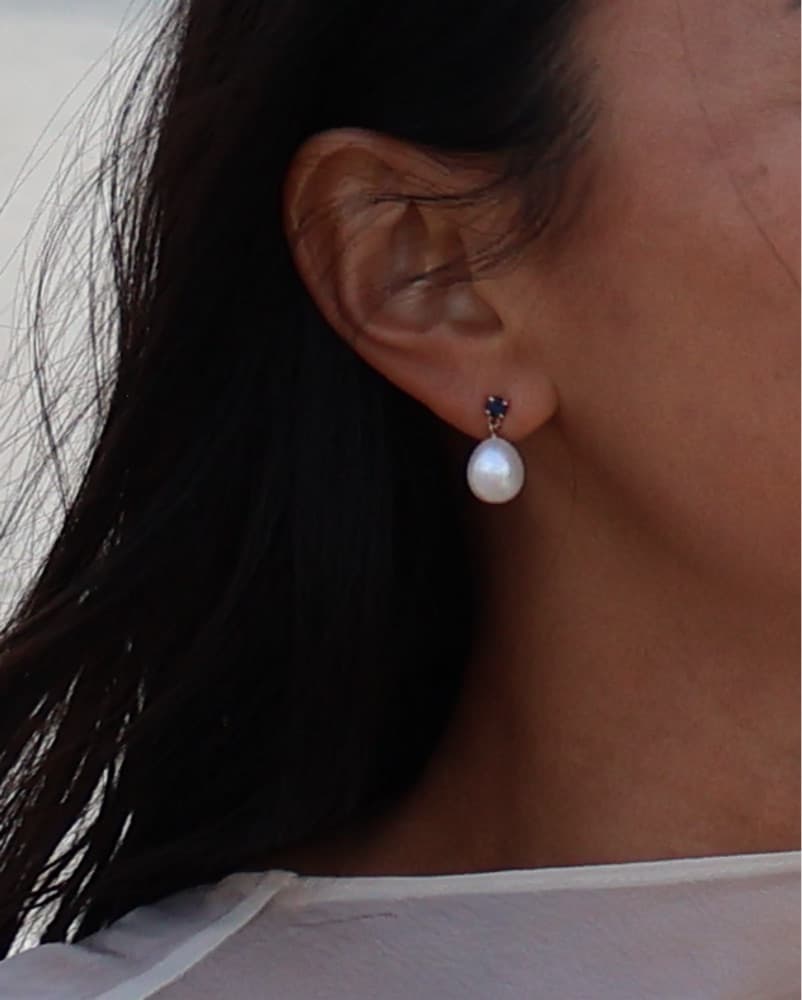 14K sapphire and pearl drop earrings  - Image 2