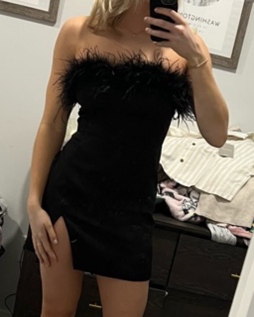Boutique Black Mini Dress W Feathers - Image 2