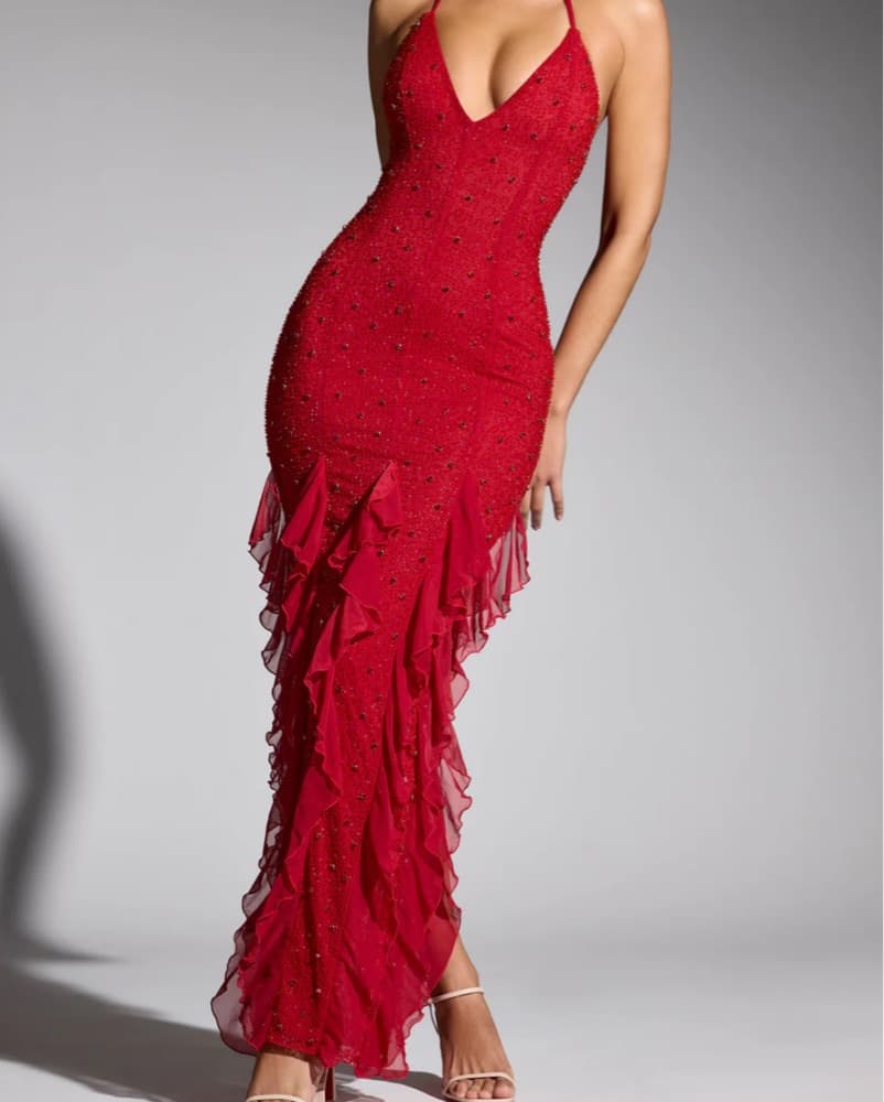 Oh Polly Halter Neck Ruffle Maxi Dress  - Image 1