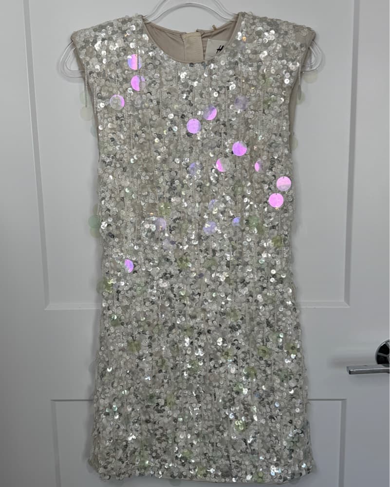H&M White Sequin Disc Beaded Mini Dress - Image 3