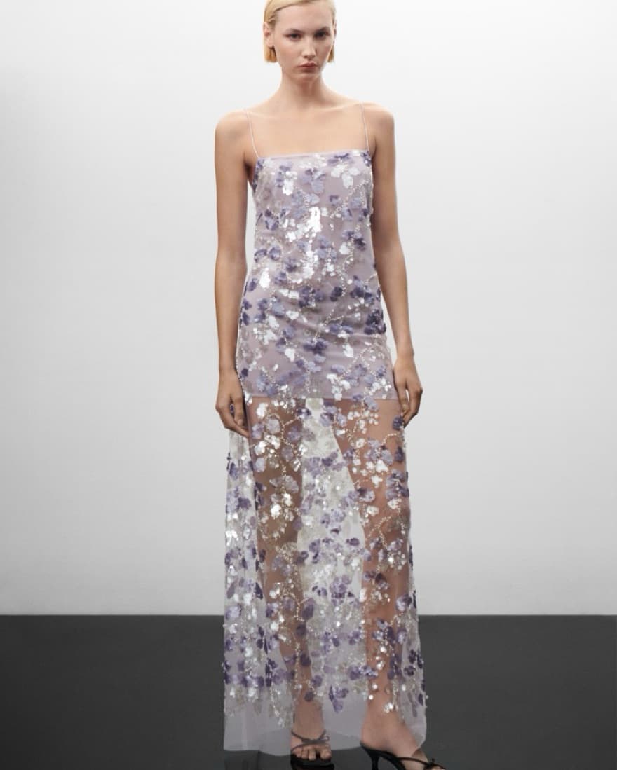 Purple Sequin Embroidered Dress - Image 4