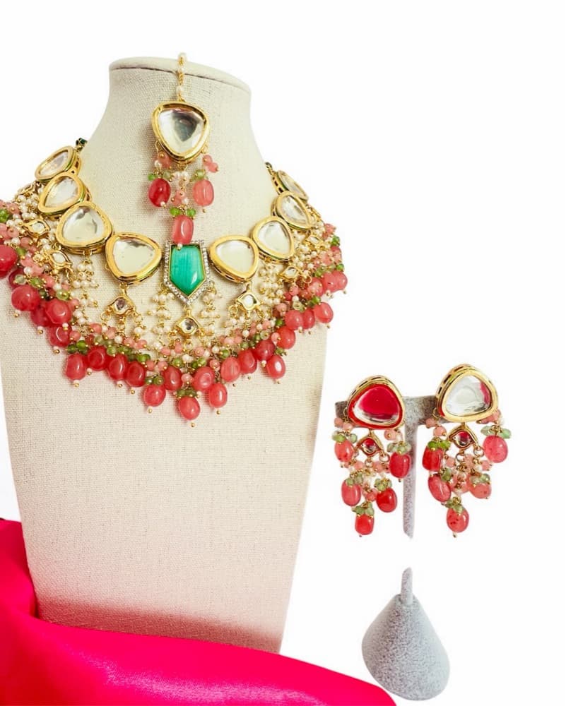 Vibrant Coral Gem Statement Necklace - Image 5