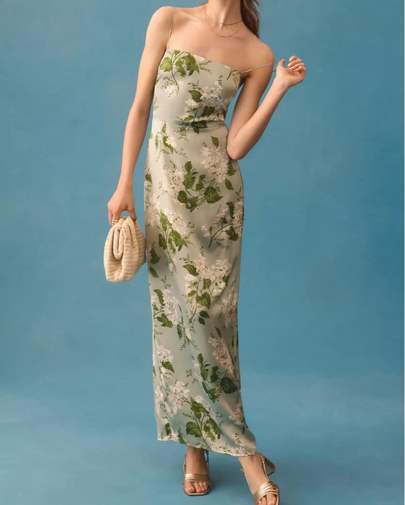 Reformation Frankie Silk Dress - Green  - Image 3