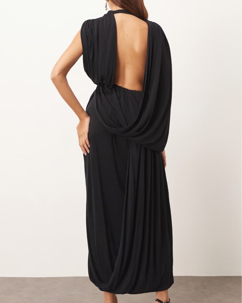 Black Draped Maxi Dress - Image 4