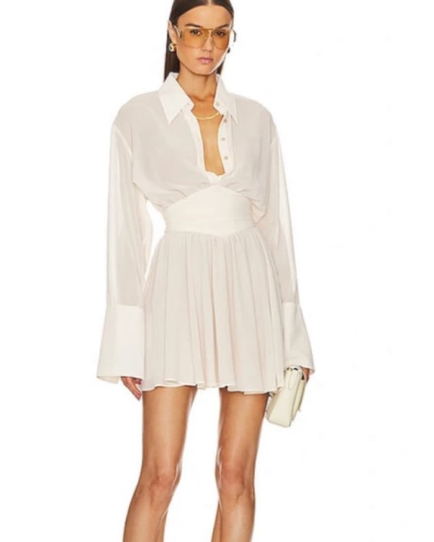 Helsa Sheer Mini Shirt Dress In Cream - Image 2
