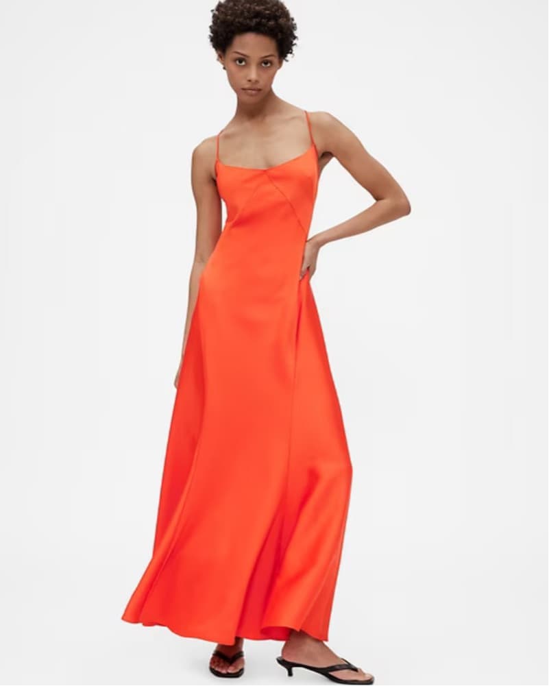 Classic Orange Silk Maxi Dress - Image 3