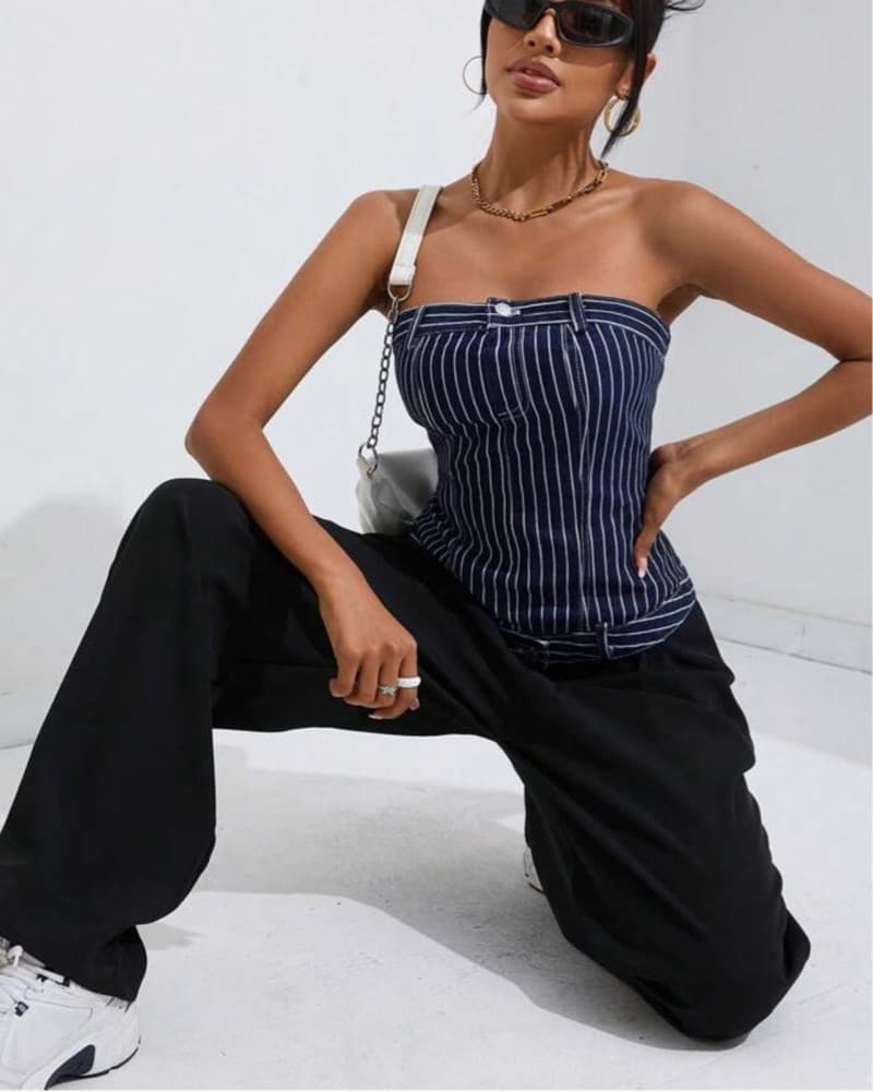 STRIPED DENIM TOP - Image 1
