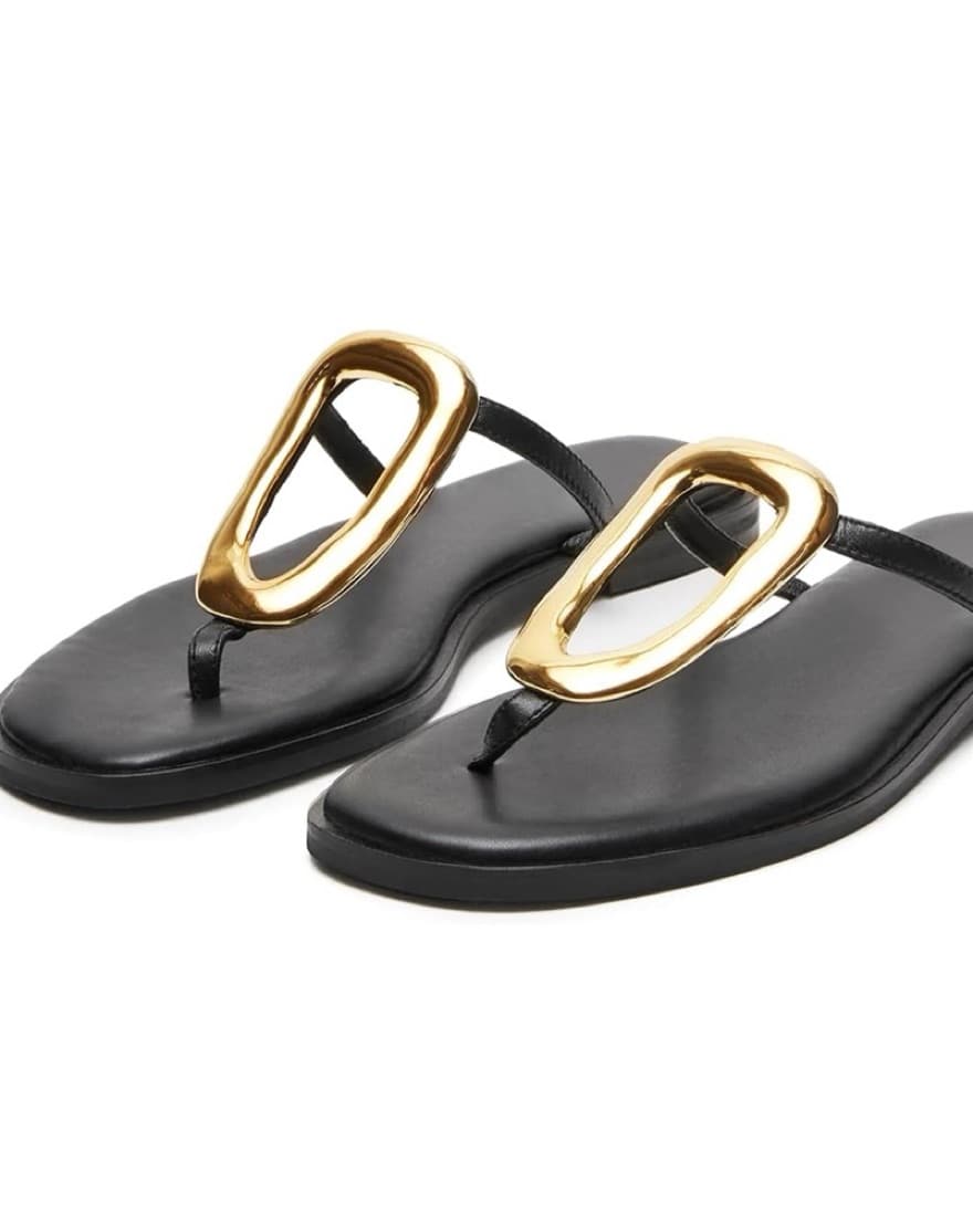 Black/Gold Hardware Flip Flops - Image 2