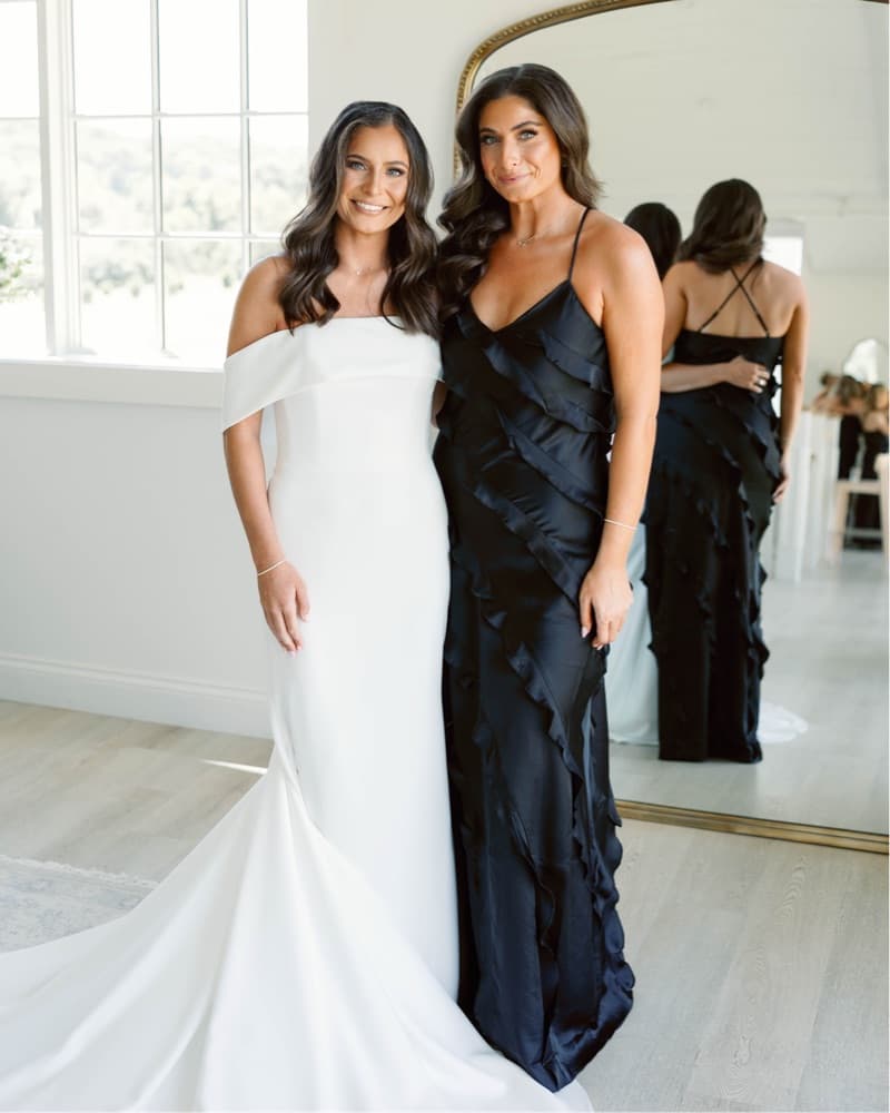 Romance Ruffle Black Satin Ruffle Dress - Image 3