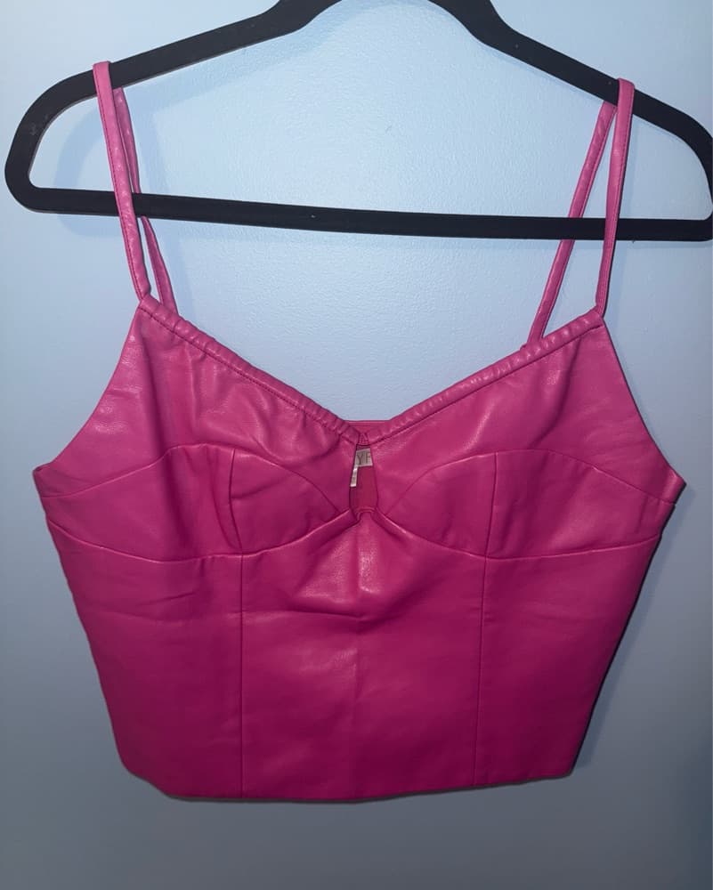 Wayf magenta faux Lesther Corset Top - Image 2
