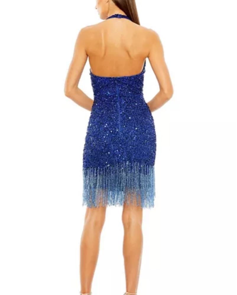 Macduggal Sequin Fringe Halter Dress - Image 2