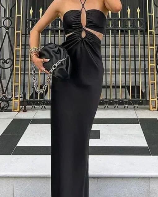 Black Long Maxi Dress With Cutouts  - Image 2