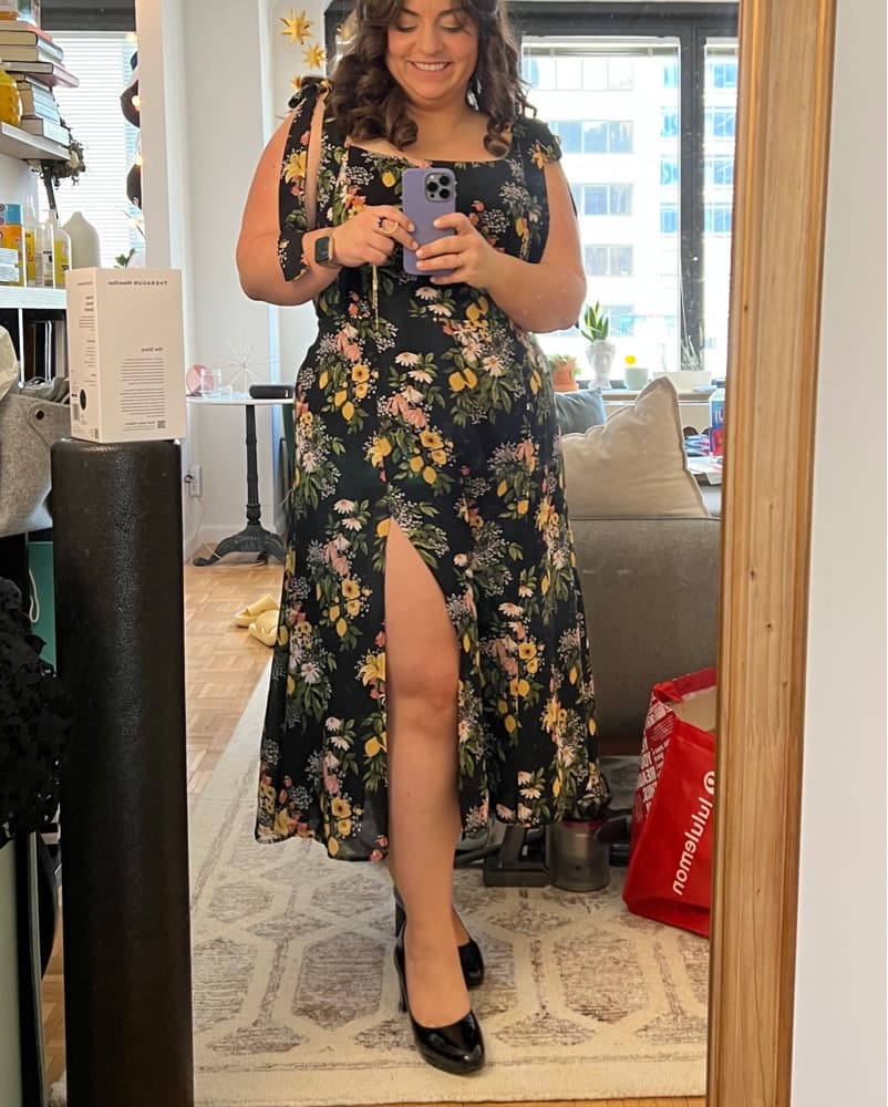 Black Floral Reformation Midi Dress  - Image 1