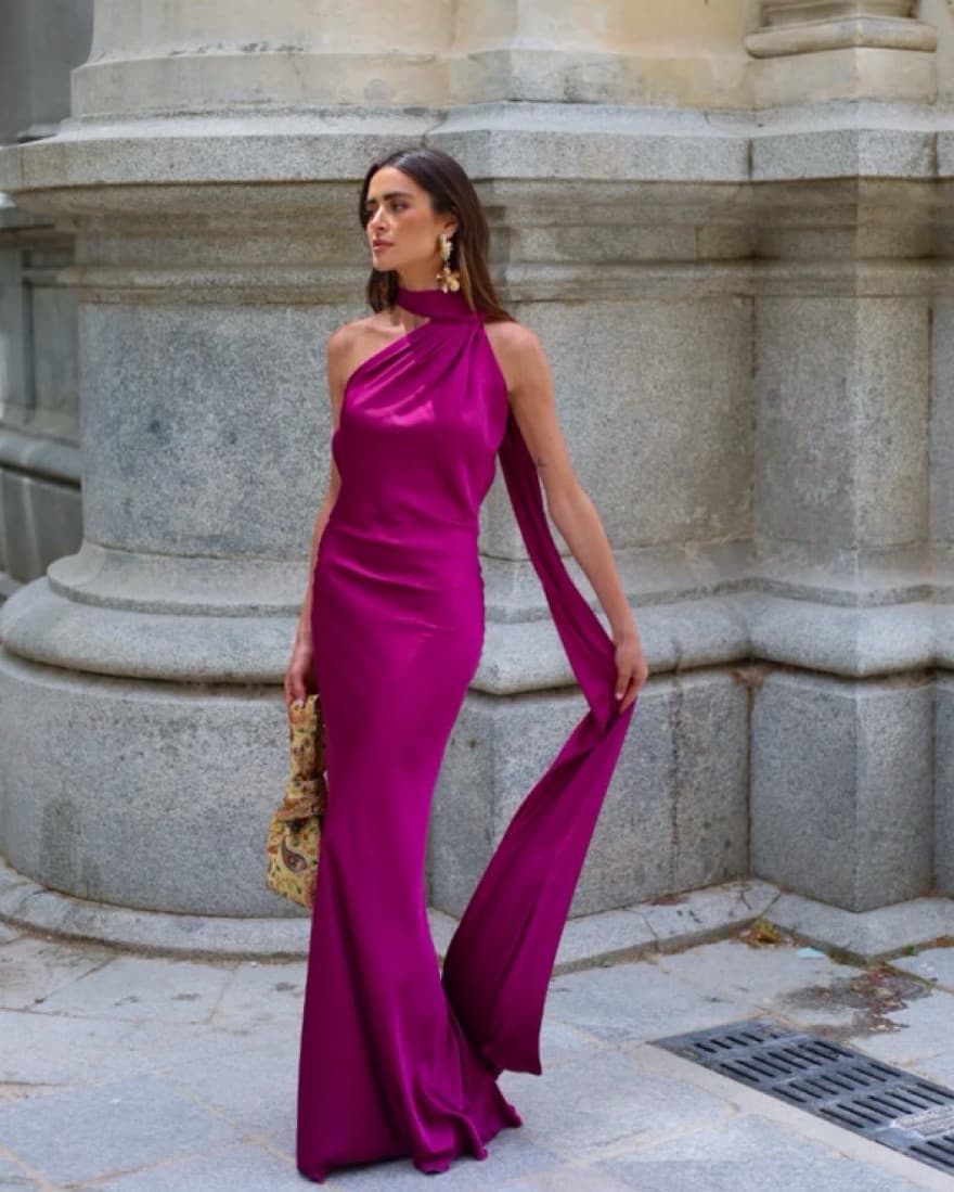 Backless Eggplant Dress With Cape - Image 1