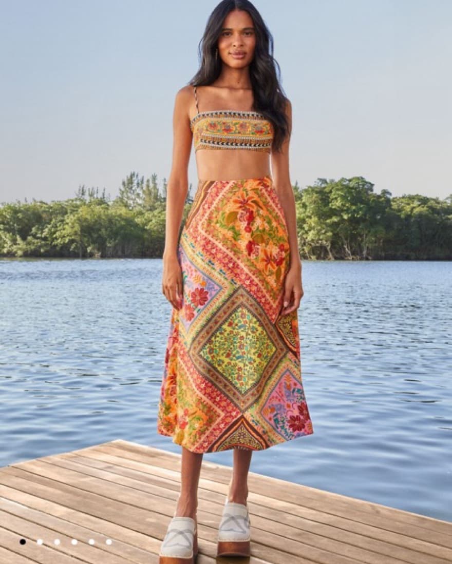 Farm Rio Mixed Scarves midi Skirt - Image 1