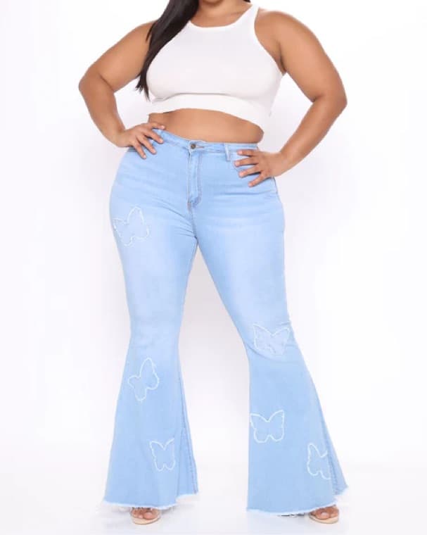 Butterfly Embroidered Flare Jeans - Image 3