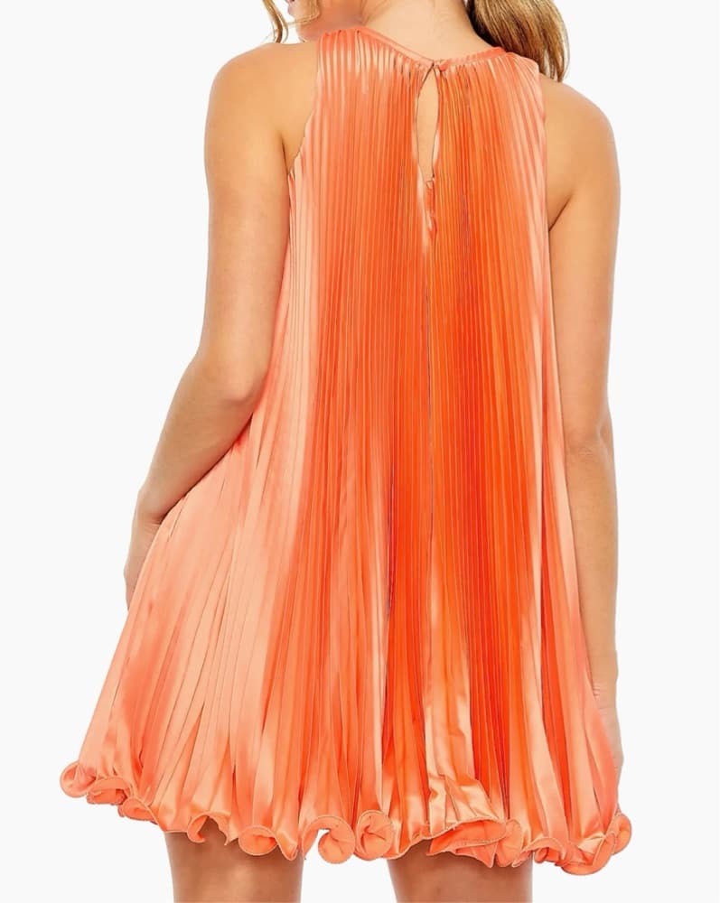 Vibrant Orange Pleated Mini Dress - Image 3