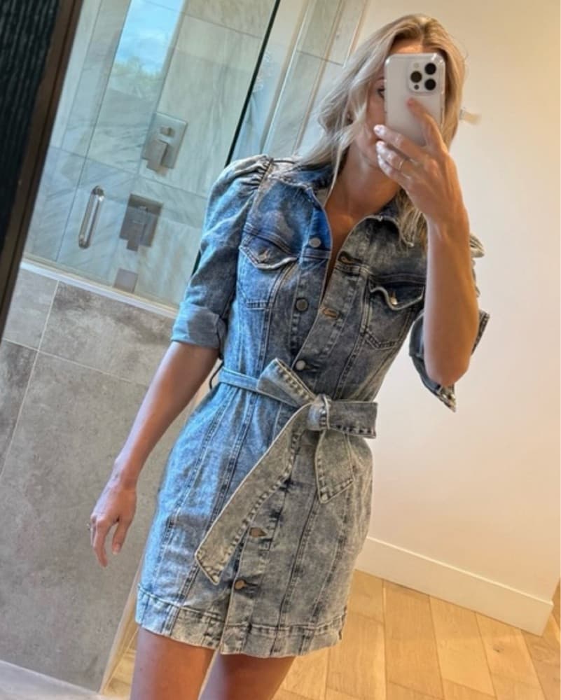 Retrofete- Denim Dress with Puff Sleeves - Image 1