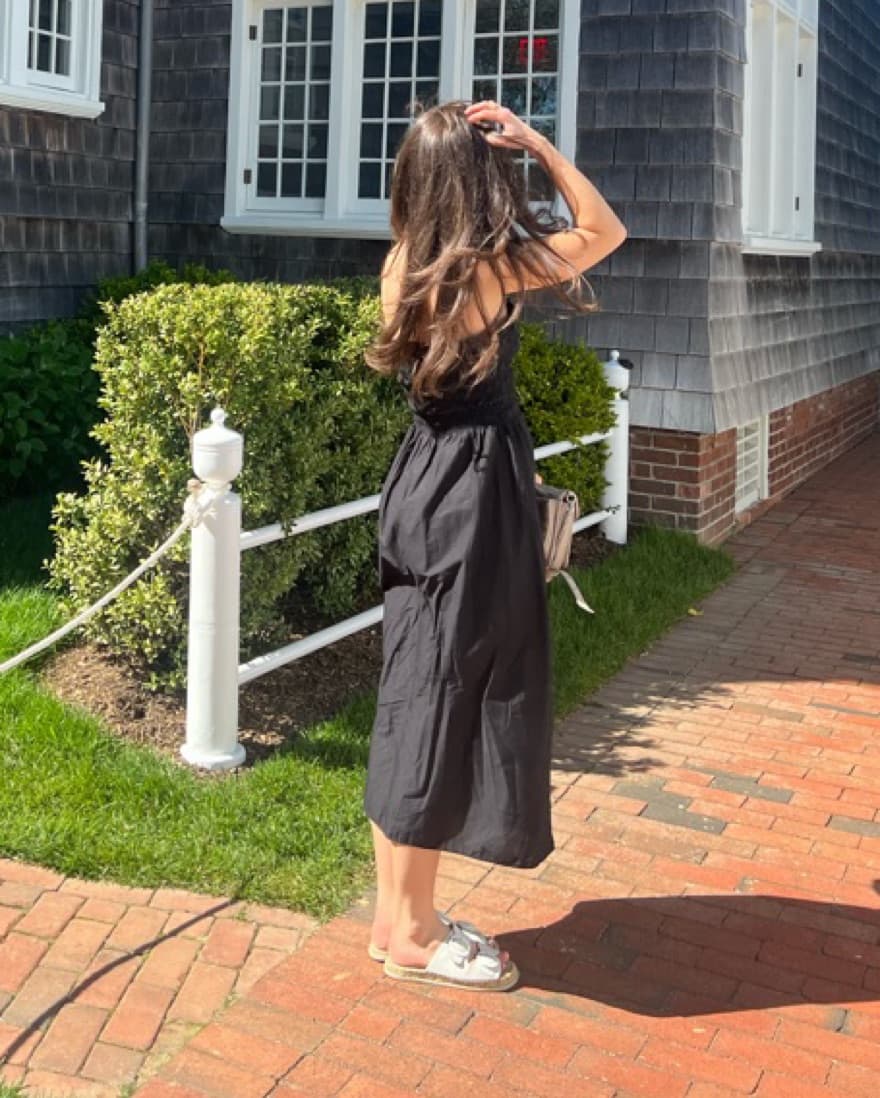 Black Smocked Poplin Dress  - Image 2