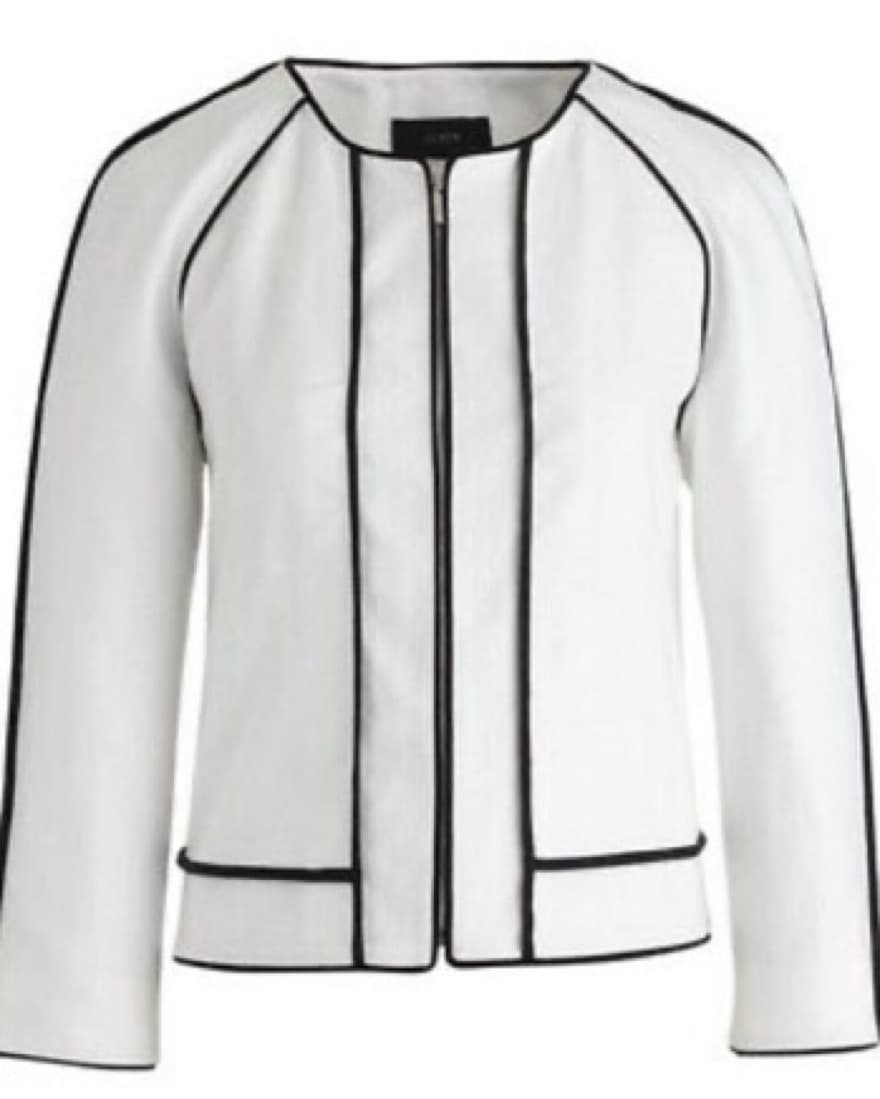 J Crew Linen Jacket with Black Piping  - Image 3
