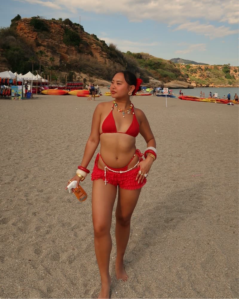 Vibrant Red Ruffled Beach Shorts - Image 1