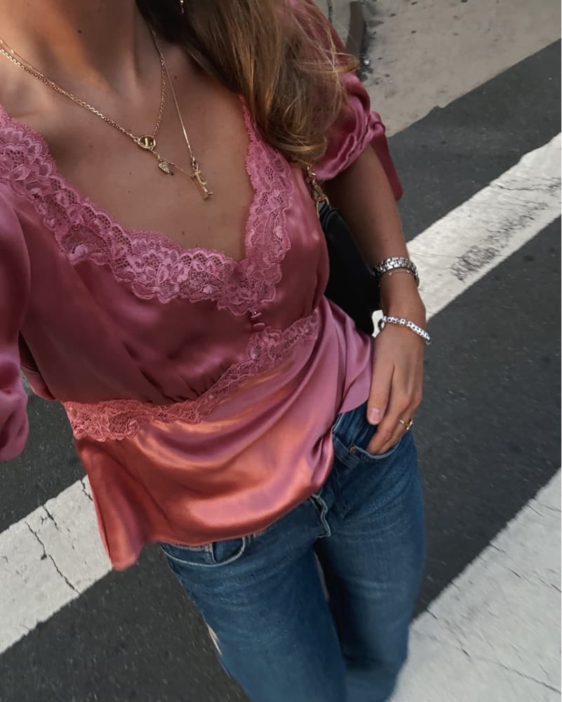 Reformation Lace Satin Blouse - Image 1