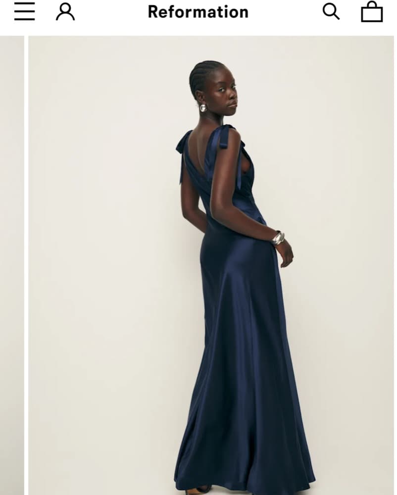 Reformation Navy Silk Dress - Image 2