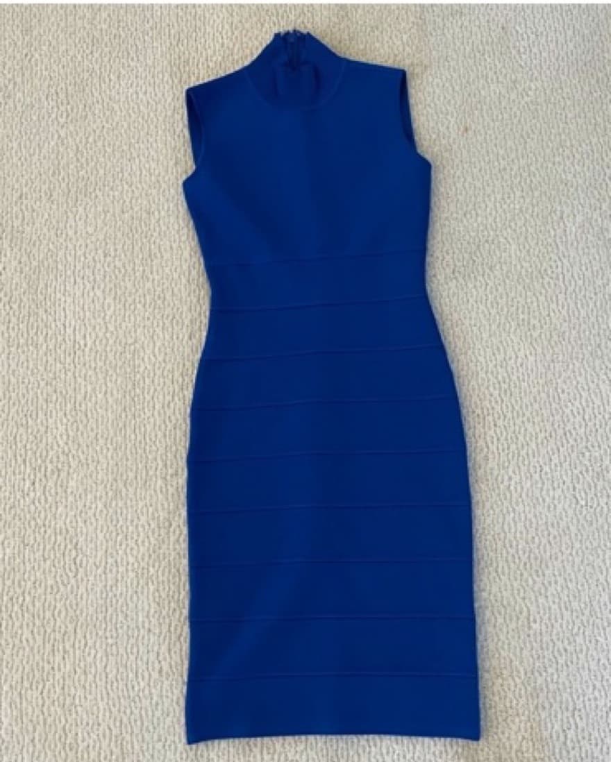 Herve Leger Royal Blue High Neck Dress - Image 1