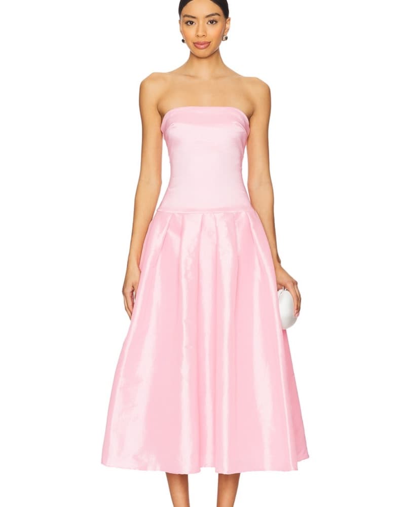 Drop Waist Pink Strapless Midi Dress - Image 1