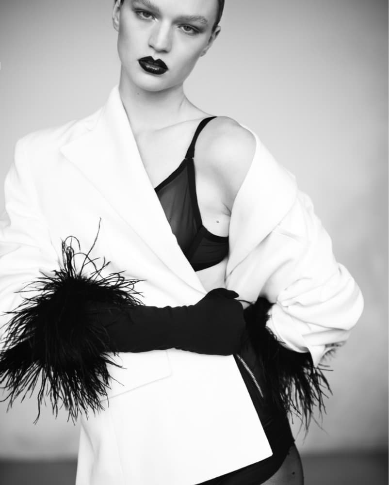 ADRIENNE LANDAU Feather Trim Opera Gloves - Image 2