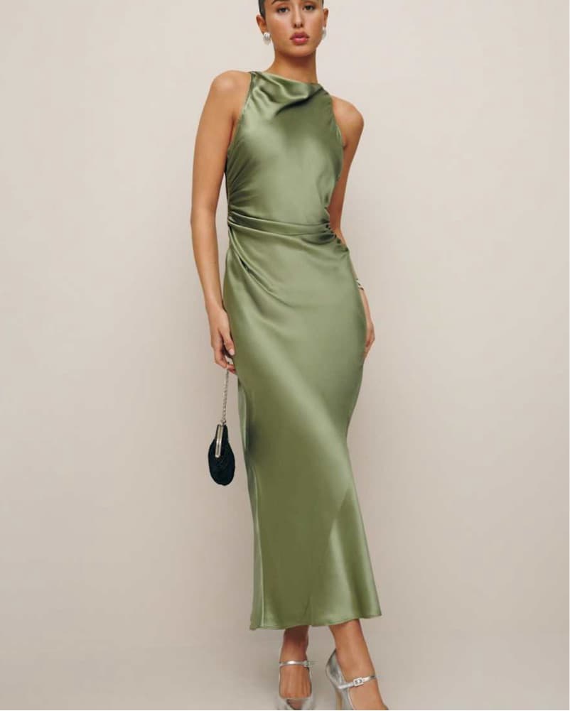 Reformation Green Silk Dress - Image 1