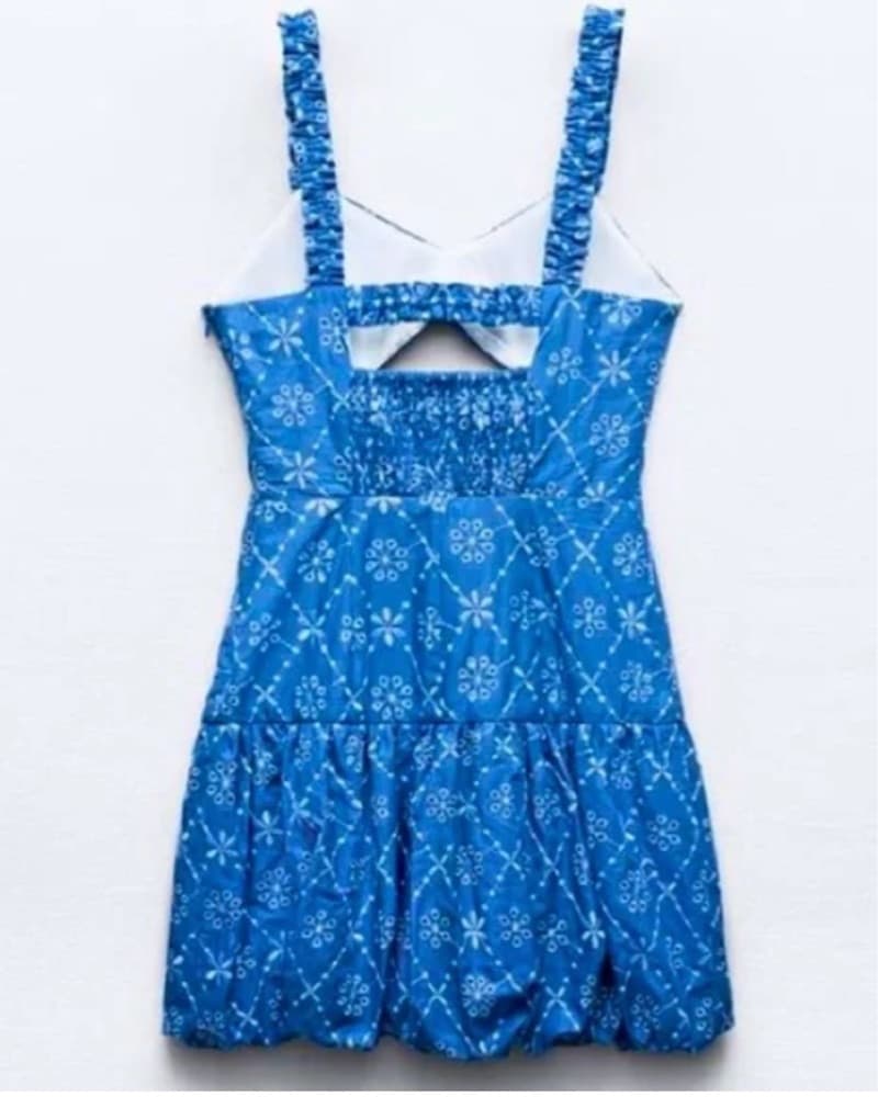Zara Blue Embroidered Dress - Image 3