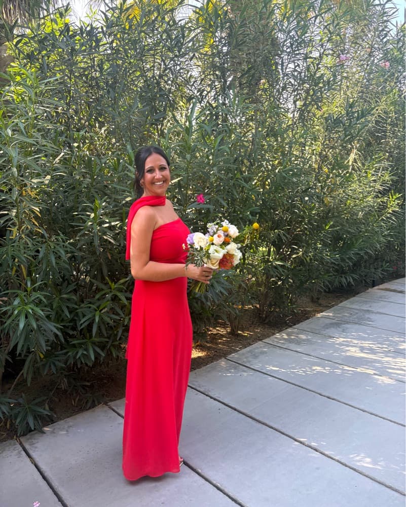 Red Orange Strapless Maxi Dress - Image 2