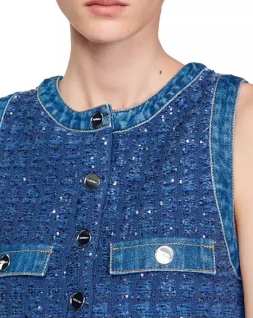Sandro Sparkle Denim Trim Dress Small - Image 2