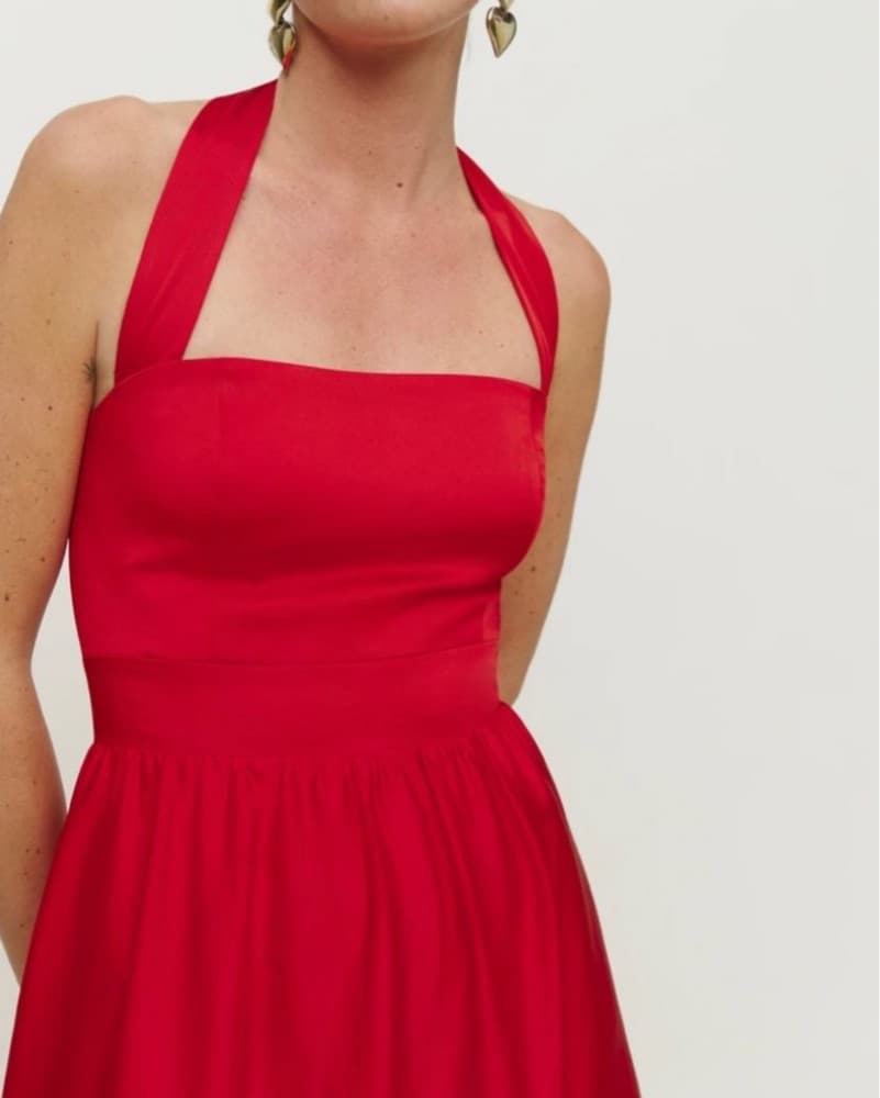 Reformation Cherry Red Halter Neck Gown - Image 4