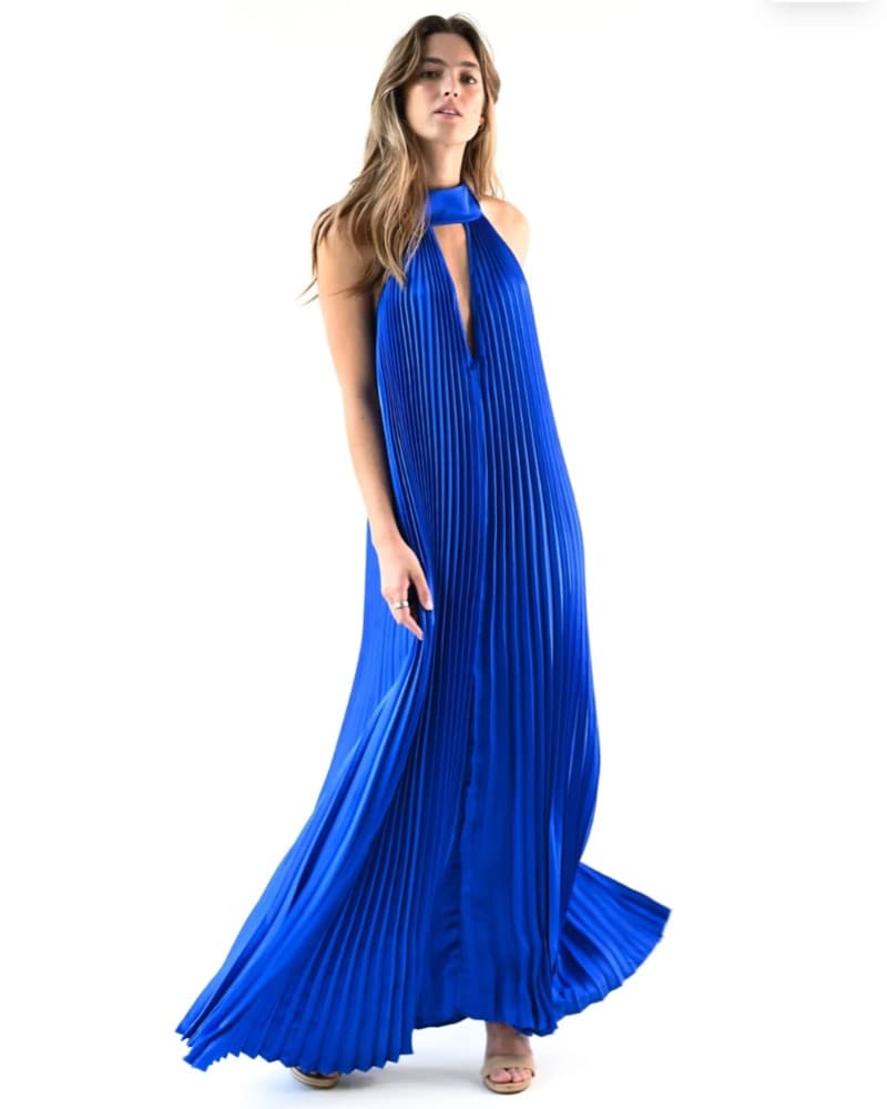 Royal Blue Pleated Maxi Dress - Image 1